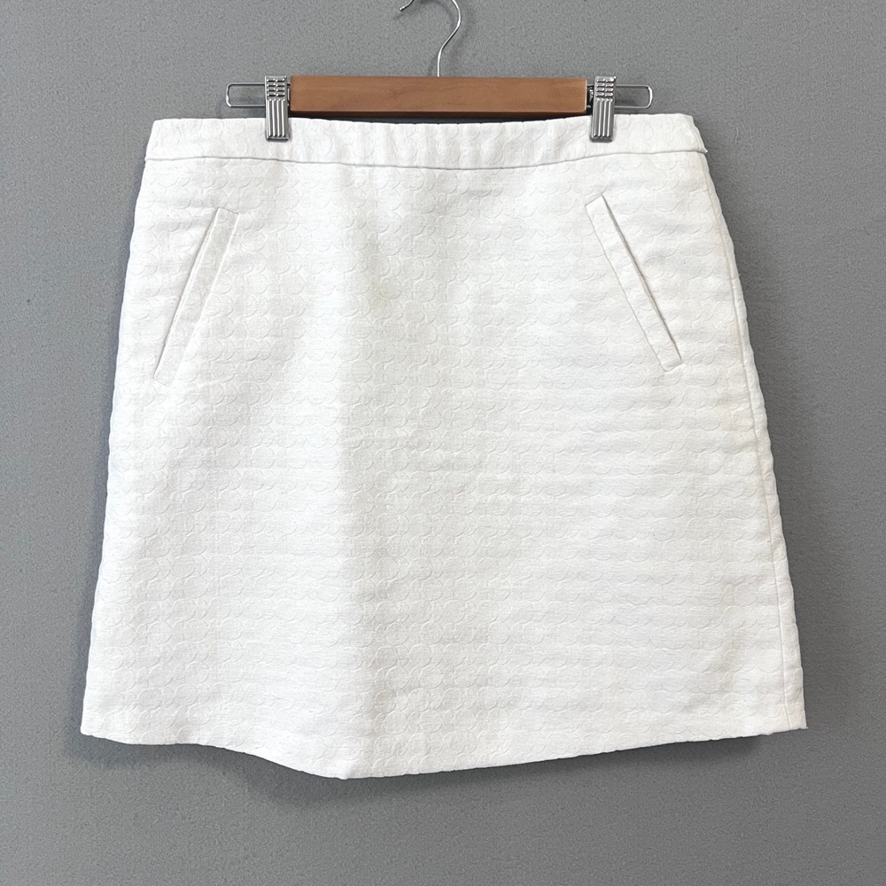 Mario Serrani Skirt Womens 12 White Textured Jacquard A-Line Mini Minimal Career